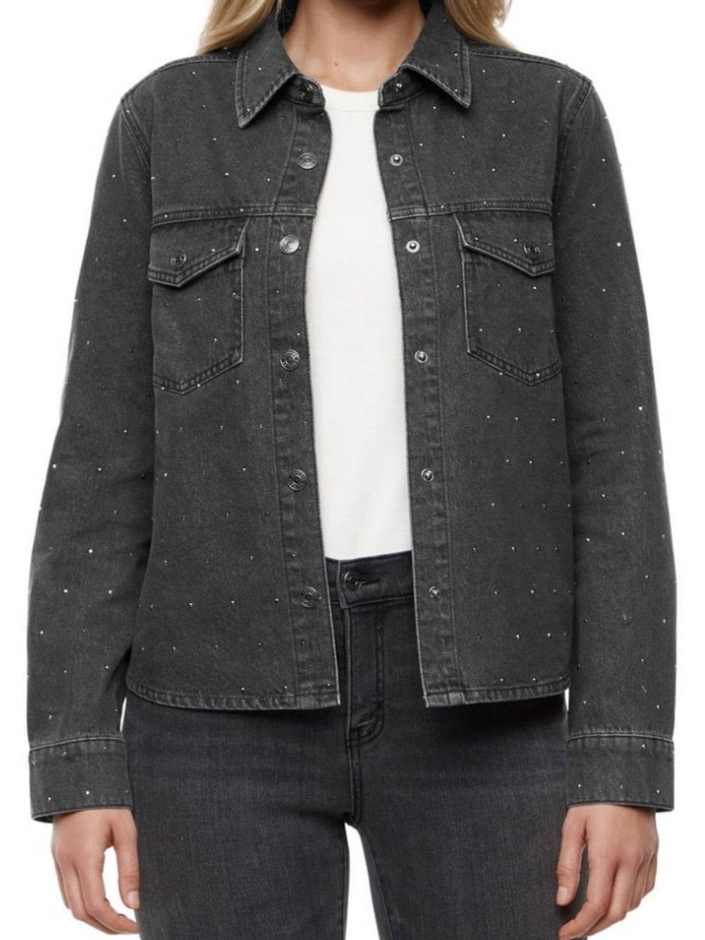 Express Women's Embellished Rhinestone Denim Jacket - Faded Black M NWT